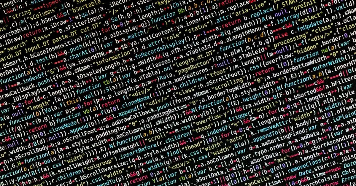 Close-up view of colorful programming code on a screen, ideal for tech and development themes.