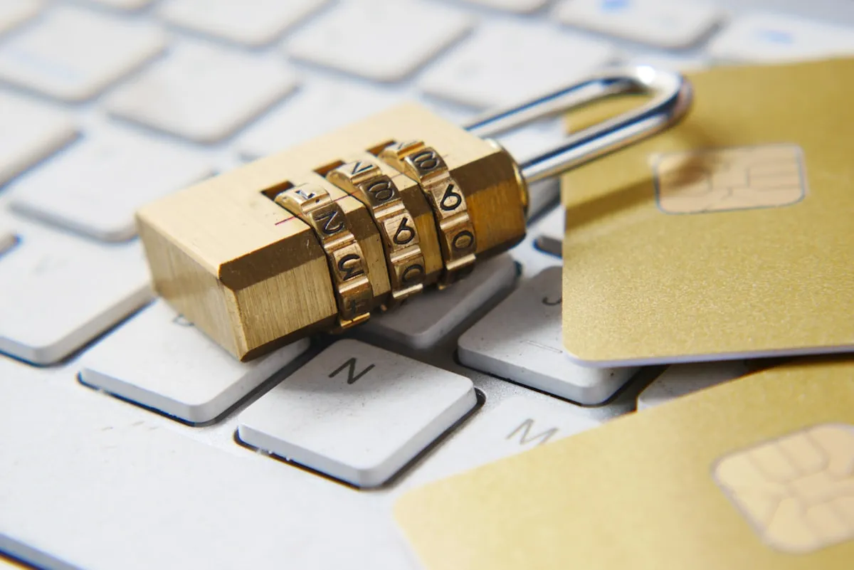 Golden padlock on a keyboard symbolizing data security