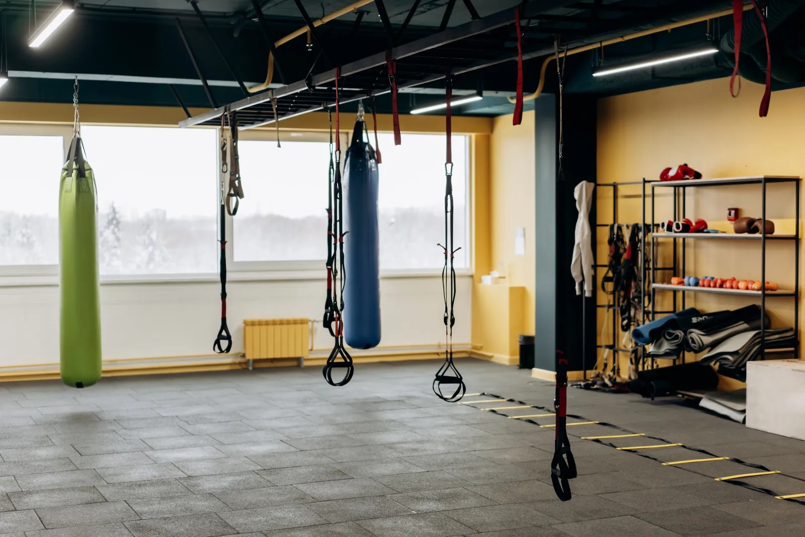 Modern gym interior with fitness equipment