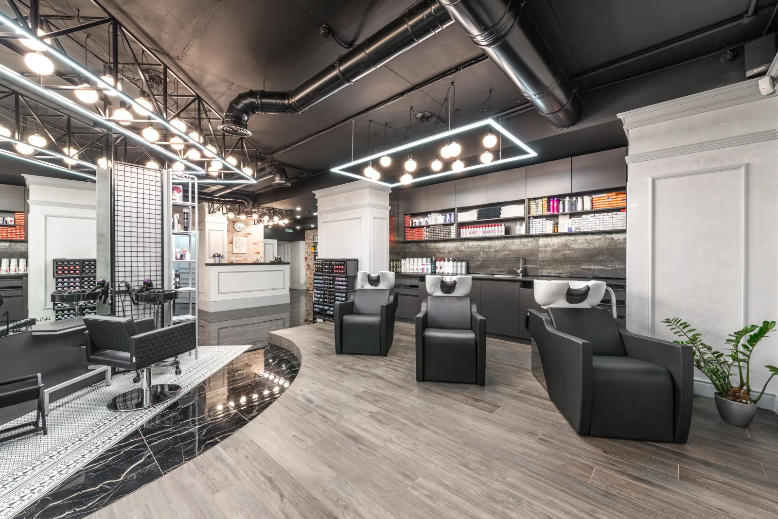 Modern beauty salon interior with styling chairs